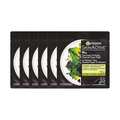 Garnier SkinActive Super Purifying Charcoal Sheet Mask, 6 Count