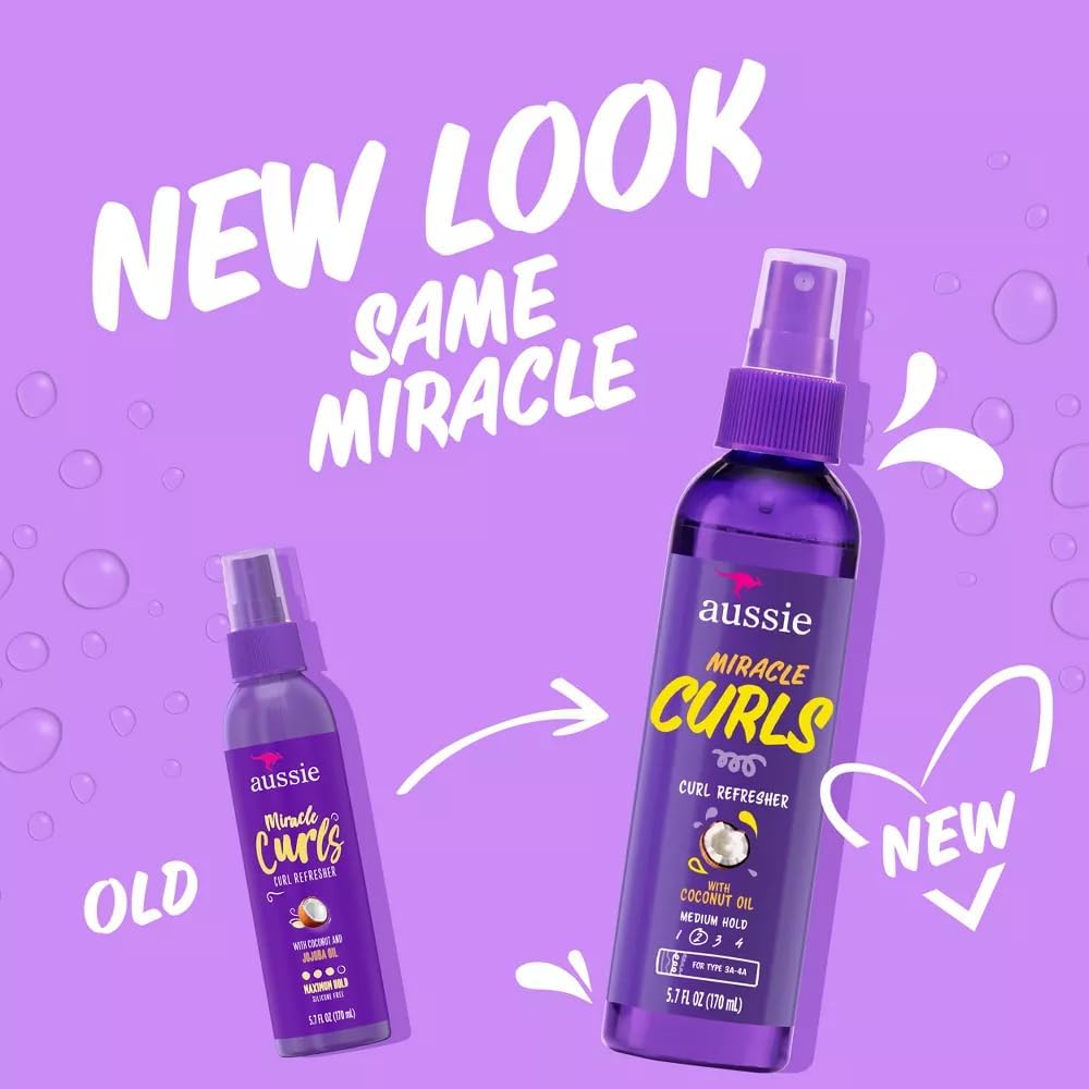 Aussie Miracle Curls Refresher Spray Gel With Coconut & Jojoba Oil 5.7 Fl oz, 4.272 Fl oz