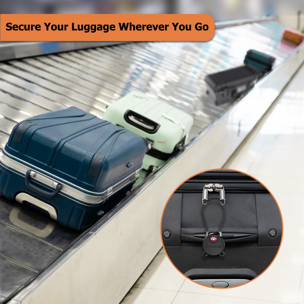 Forge TSA Approved Luggage Locks – Ultra Secure TSA006 Dimple Key Travel Padlocks with Zinc Alloy Body, 2 Pack Cable Locks (Black)
