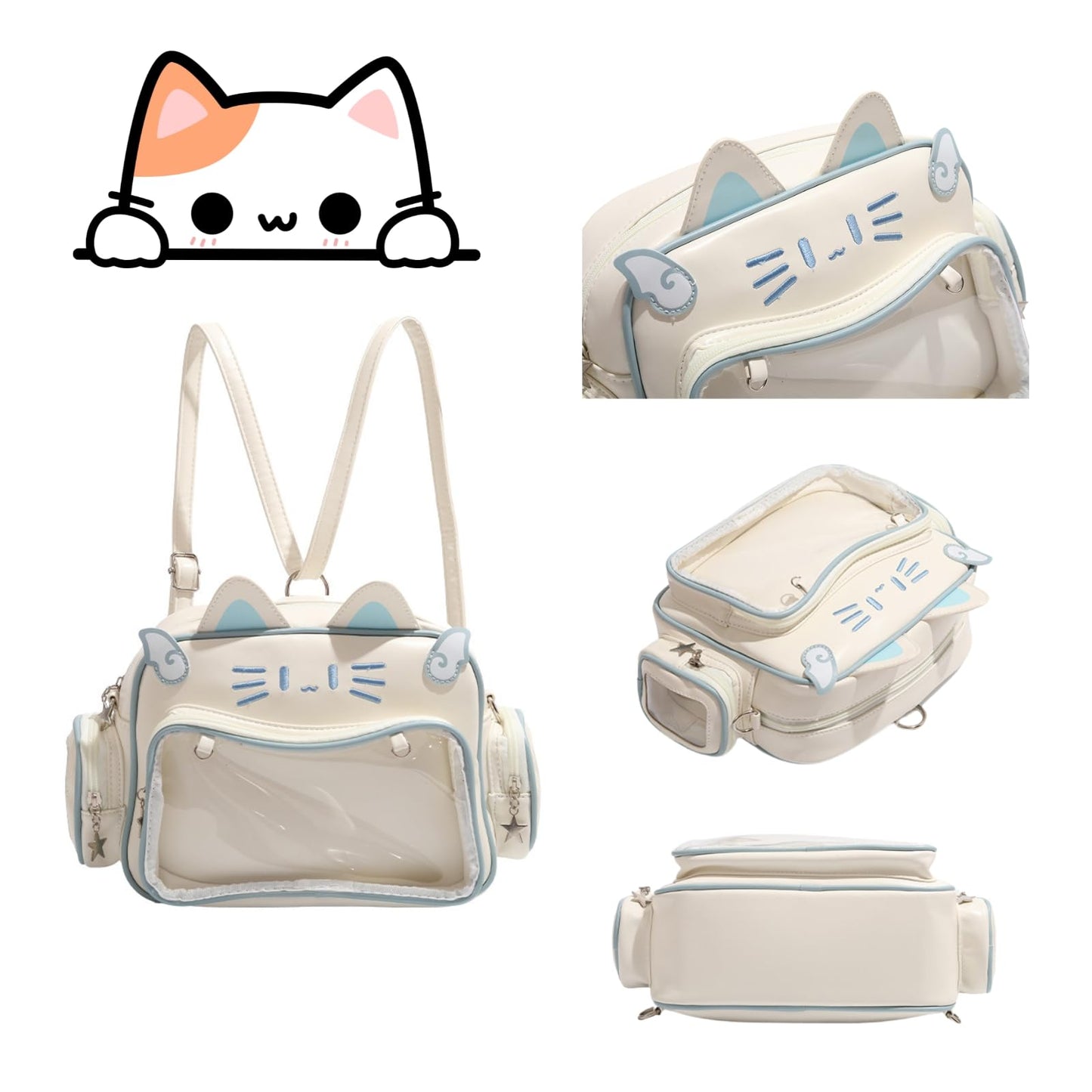 semmoi Ita Bag Kawaii Cat Backpack with Adjustable Straps, Large Capacity, Ideal for Daily Use, Cute Bag (Beige)