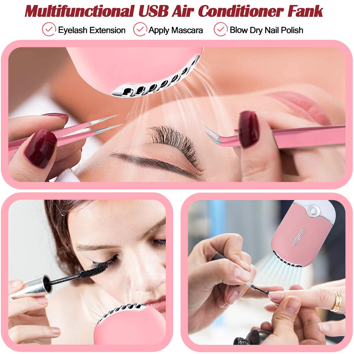 Eyelash Extension Supplies USB Air Conditioning Blower Facial Mister Lash Tweezers Mirror Mascara Brush Lash Shampoo Brush Bottle Silicone Pad Glue