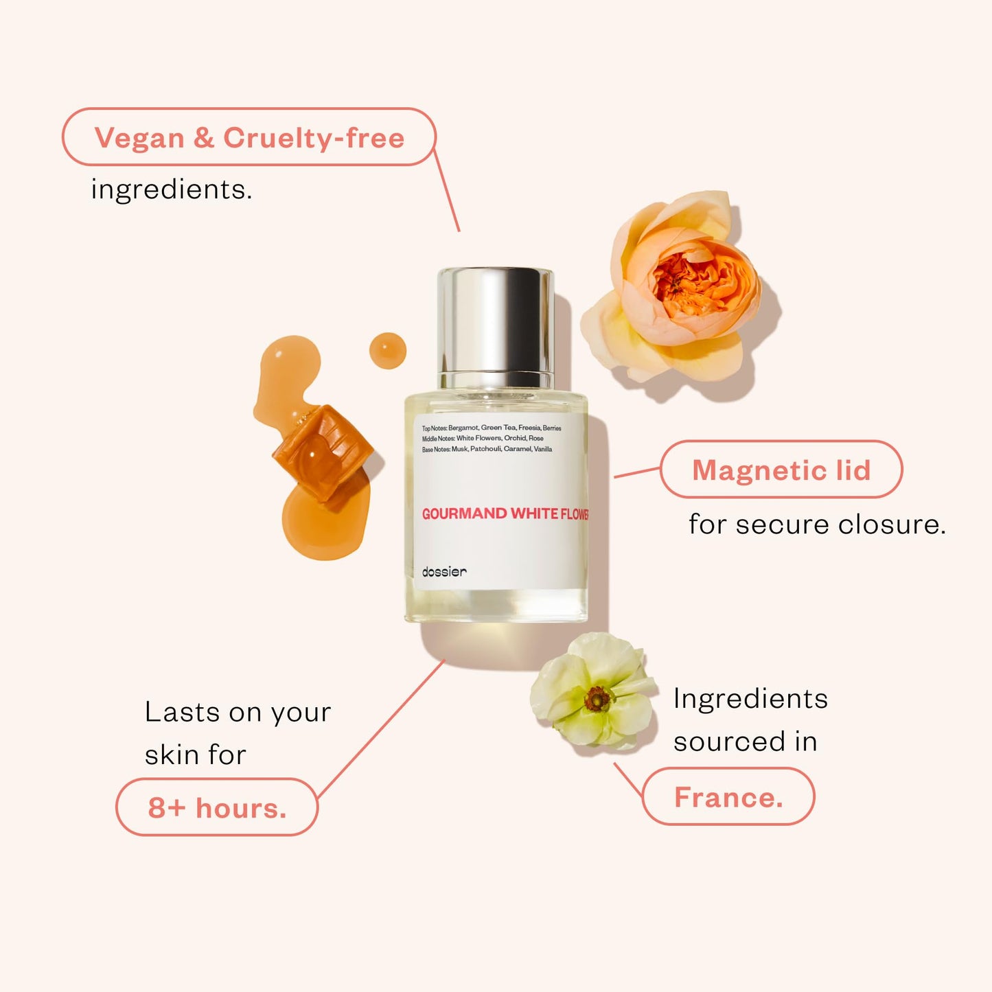 Dossier - Gourmand White Flowers - Eau de Parfum - Inspired by Viktor&Rolf's Flowerbomb - Perfume Luxury - Pure Infused - Paraben-Free - Vegan -
