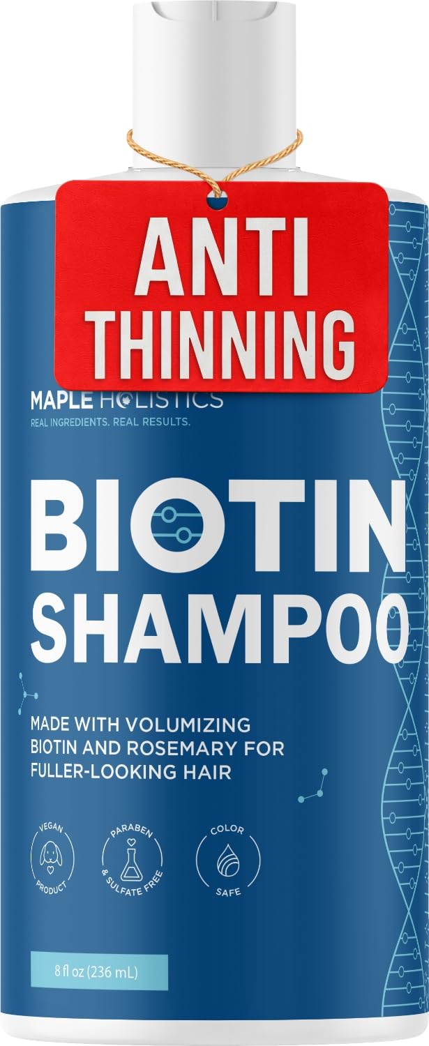 Rosemary and Biotin Shampoo for Thinning Hair - Vegan Volumizing Shampoo for Fine Hair with B Vitamins Argan Oil & Tea Tree Essential Oil - Paraben Beauty and Personal Care Maple Holistics
