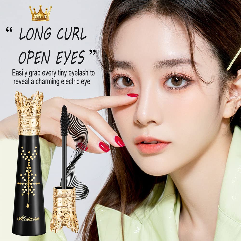 4D Silk Fiber Lash Mascara Waterproof, Liquid Lash Extension Crown Mascara Black Volume and Length, Long Lasting, Thickening & Lengthening, All Day