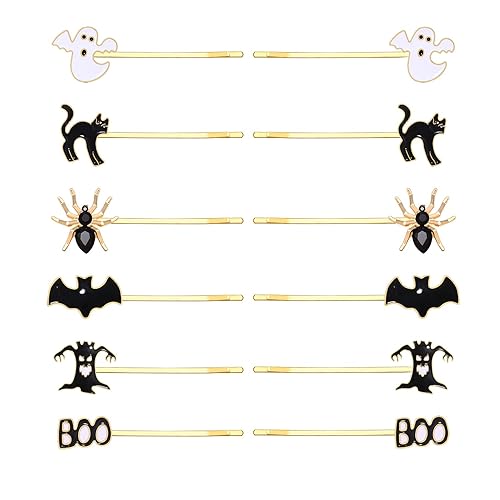 HZEYN 12 Pack Hallowen Hair Clips Spooky Ghost Spider Bat Devil Tree Bobby Pins Hair Accessories Costume Jewelry for Women Halloween Party Supplies