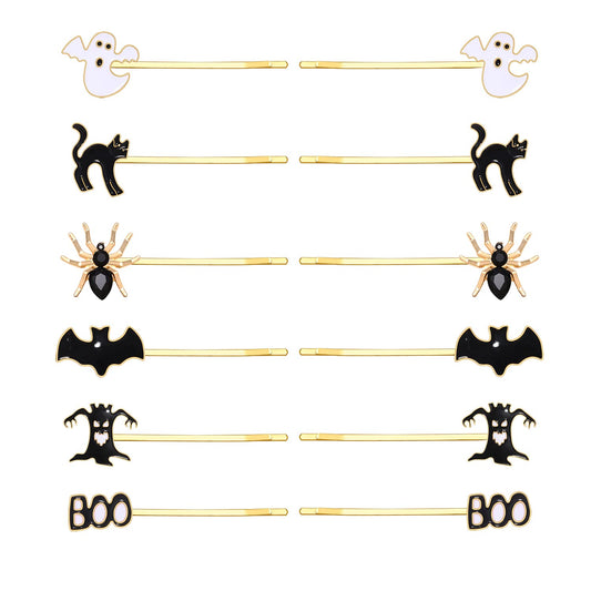 HZEYN 12 Pack Hallowen Hair Clips Spooky Ghost Spider Bat Devil Tree Bobby Pins Hair Accessories Costume Jewelry for Women Halloween Party Supplies