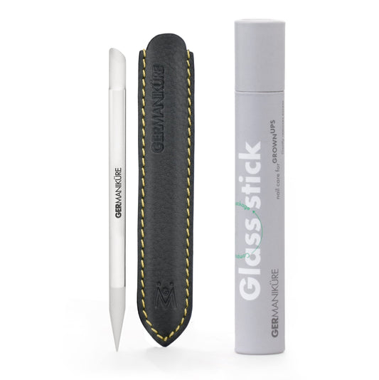 GERMANIKURE Clear Glass Cuticle Stick in Leather Sleeve - Ethically Made in Czech Republic - Cuticle Pusher & Remover, Callous & Dry Skin Fingertip Beauty & Personal Care GERmanikure