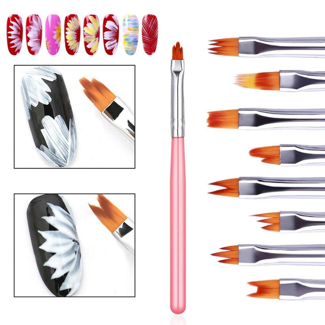 FULINJOY 11 Pc Nail Art Brush Set - UV Gel Painting Pen, Flower & Gradient Designs, Liner Brushes