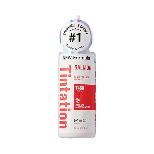 Red by Kiss Tintation Semi-Permanent Hair Color, Aloe Vera Water Based, Argan Oil, Olive Oil, Collagen & Keratin, Long-Lasting Color Dye (Salmon, 5 Fl