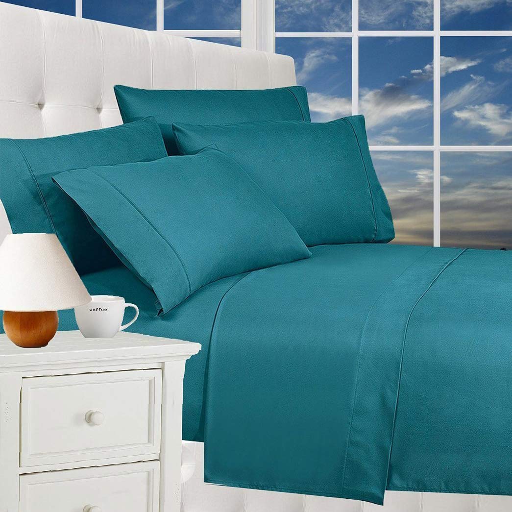 CELINE LINEN Luxurious Bed Sheets Set on Amazon 1800 Premier Hotel Quality Wrinkle Free 4-Piece Sheet Set with Deep Pockets, King Turquoise