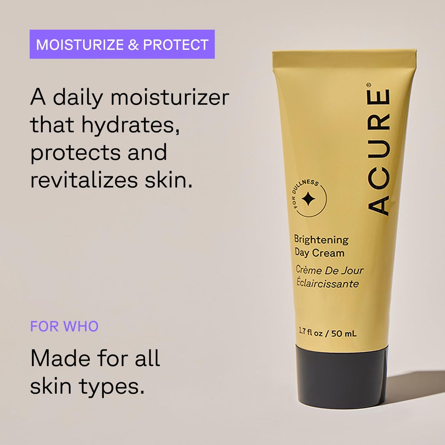 Acure Brightening Day Cream - Cica Cream, Anti Aging Moisturizer to Brighten for Women & Men, Facial Lotion, Skincare with Argan Oil to Replenish