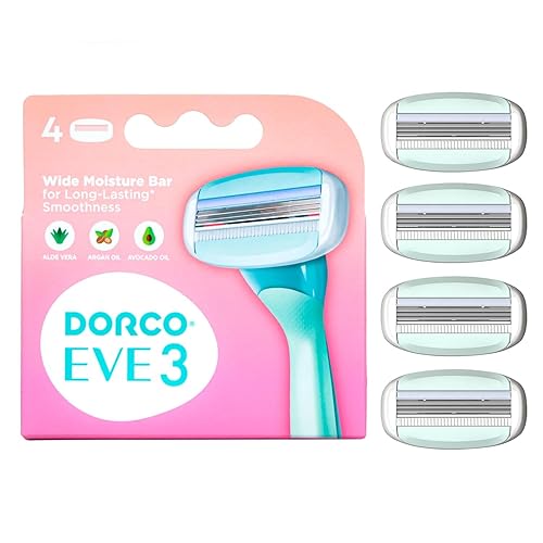 Dorco EVE3 Razors - Extra Smooth Shaving with 1 Handle & 2 Blade Refills, 3 Curved Blades, Flexible Aloe Vera Moisture Bar, Interchangeable Cartridge