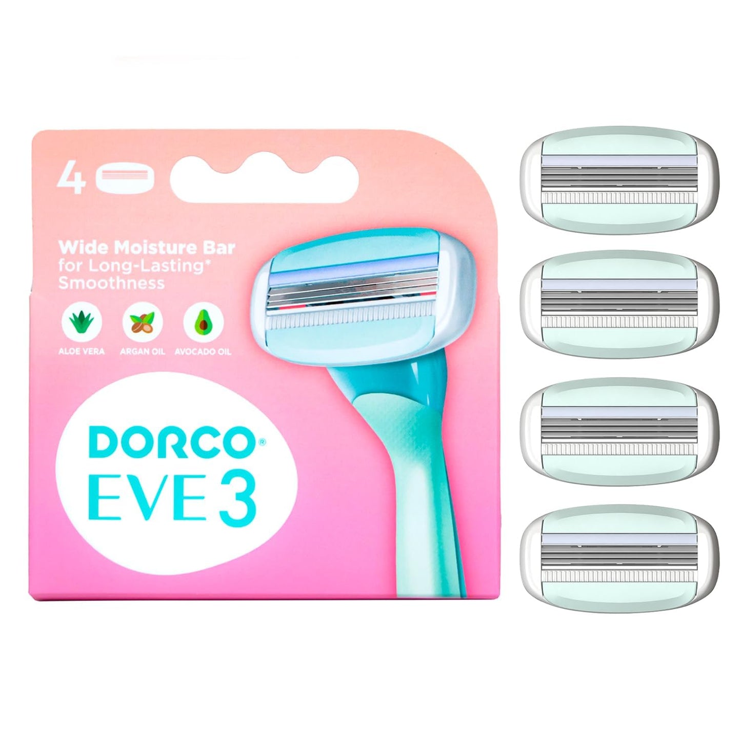 Dorco EVE3 Razors - Extra Smooth Shaving with 1 Handle & 2 Blade Refills, 3 Curved Blades, Flexible Aloe Vera Moisture Bar, Interchangeable Cartridge