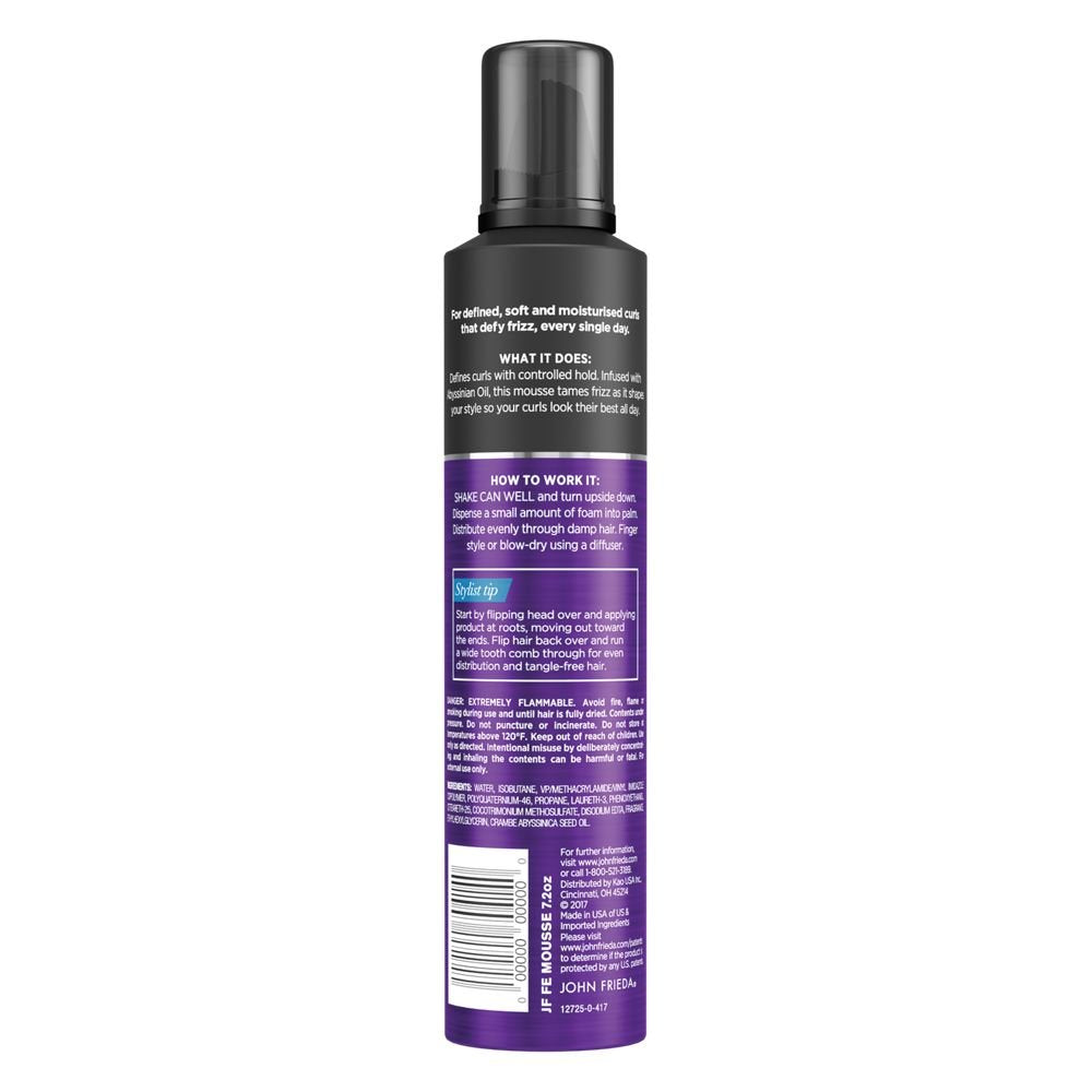 John Frieda Frizz Ease Curl Reviver Mousse, 7.2 Ounces, Enhances Curls, Soft Flexible Hold, Mousse for Curly or Frizzy Hair, Alcohol-Free