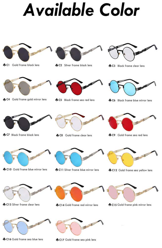 Retro Steampunk Style Round Vintage Yellow Lens Sunglasses Gold Metal Frame