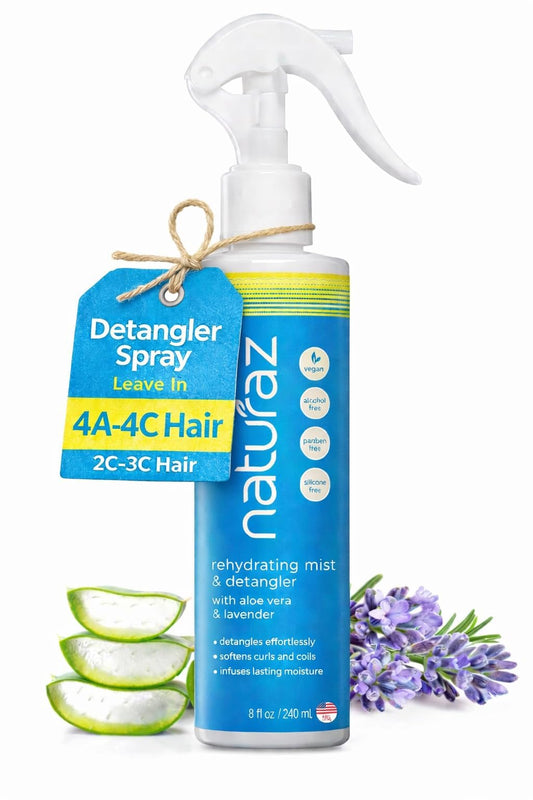 Naturaz Curly Hair Detangler Spray - Leave-In Conditioner Spray for Kids to Adults - Natural, Vegan - Softens Dry, Brittle, Damaged Curly and Coily