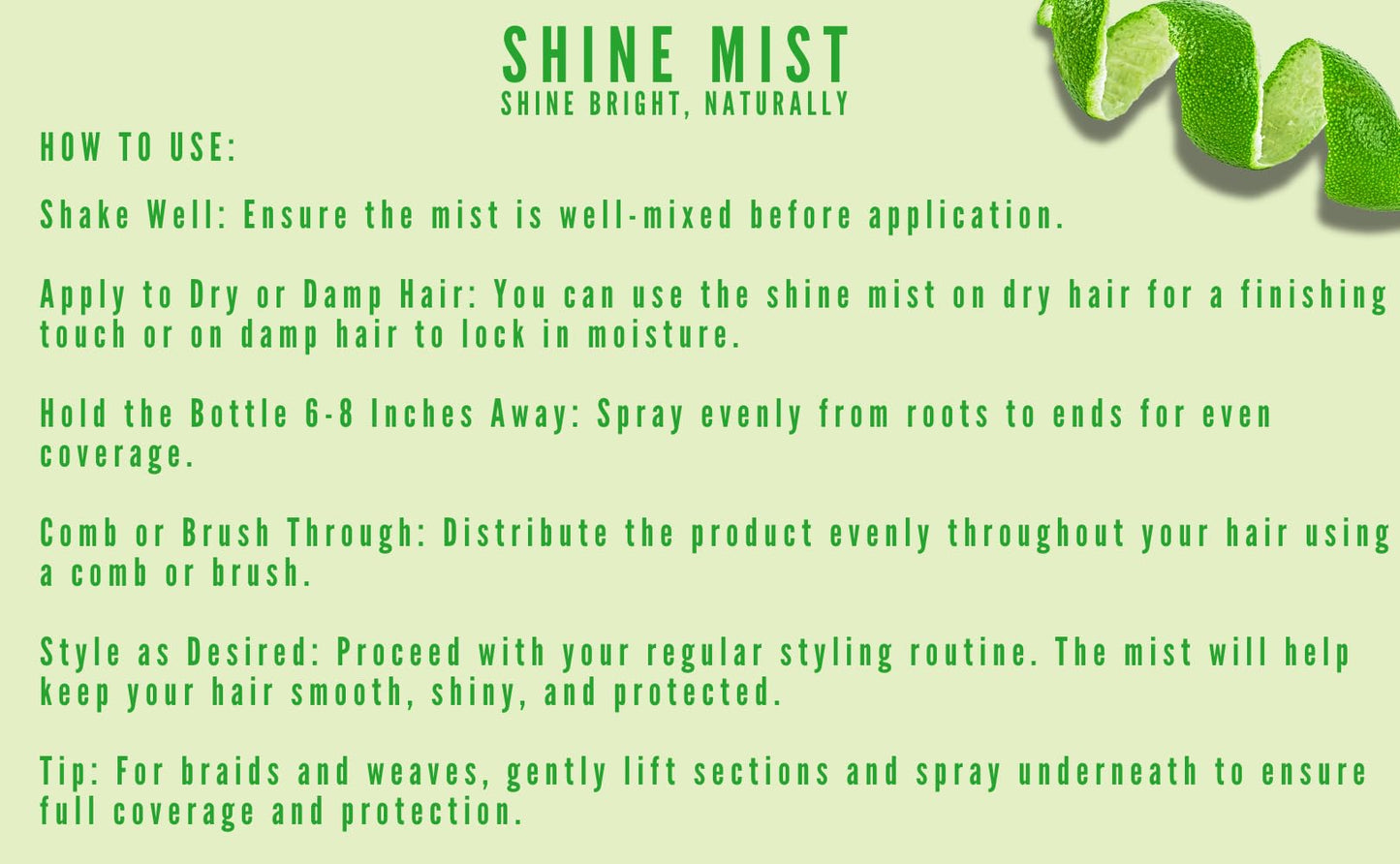 On Organic Natural Premium Oil-Free Weave & Wig Shine Mist Coco Lime 4.5 oz