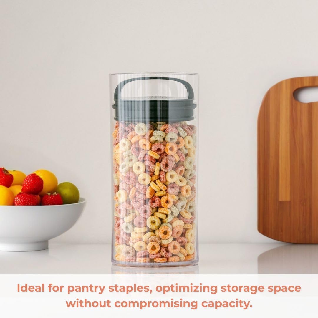 Prepara Evak Fresh Saver, Medium-Tall Airless Canister with Black handle, 2.3 Quart, Clear