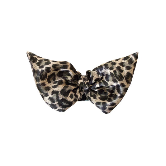Mia Jaw Clamp, Cloth Covered Hair Clip w/Black + White Leopard Bow, for Women, Girls, Updos, French Twists 1pc