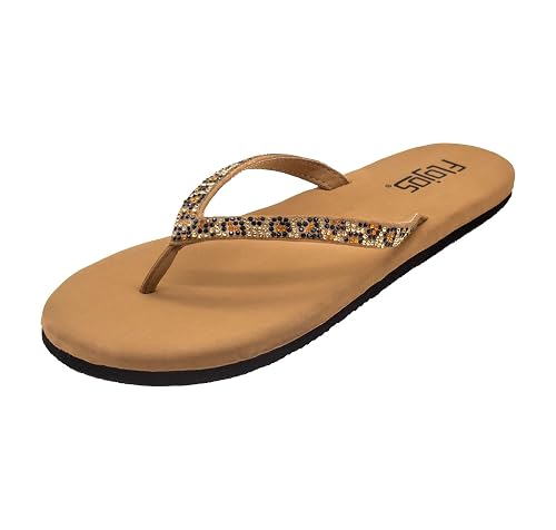 Flojos Women's Spark Flip-Flop, Tan Leopard, 6