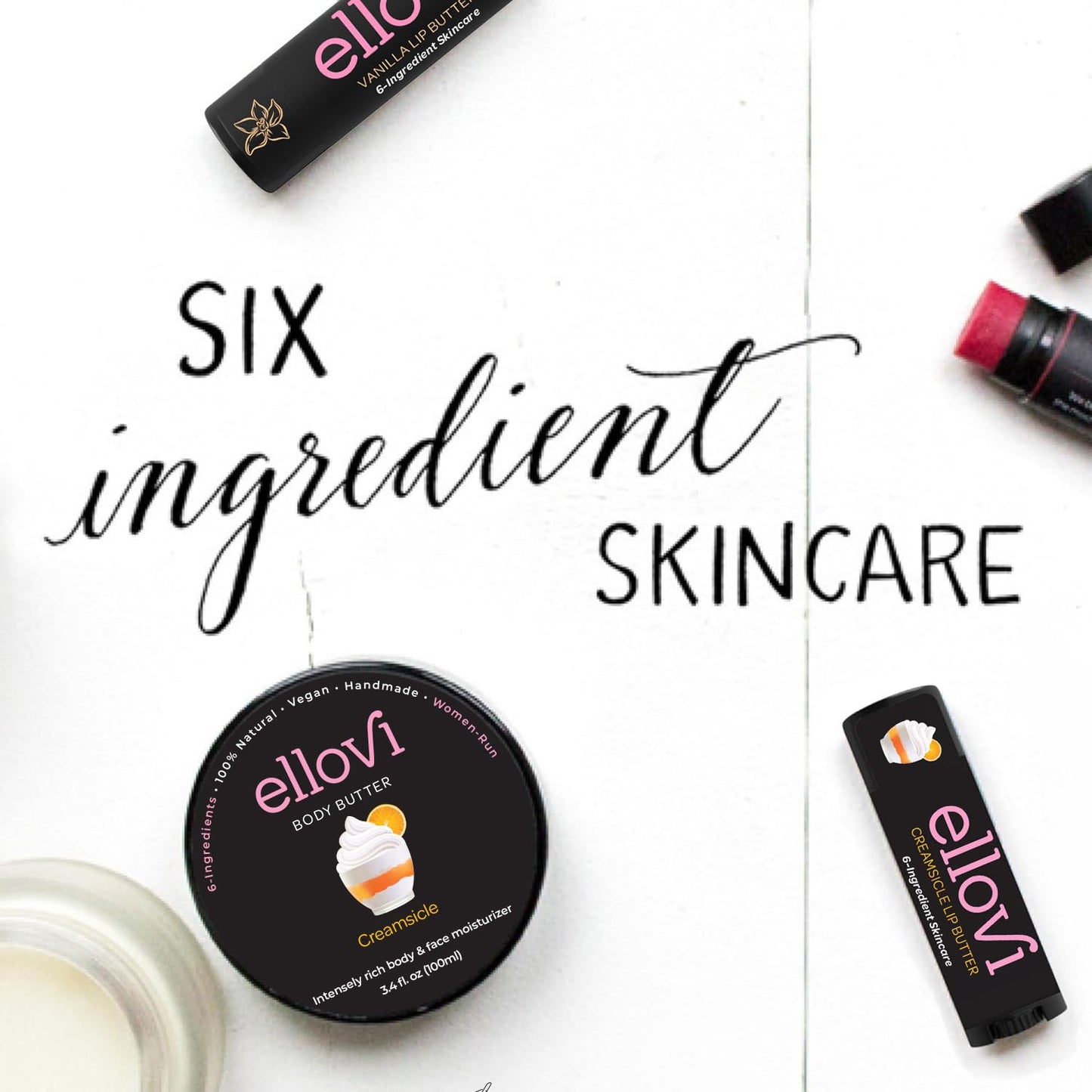 Ellovi Natural Lip Butter Lip Balm - Creamsicle - Pure Enough to Eat - Made With Just 6 Vegan Ingredients - 100% Natural & Organic Moisturizing Lip