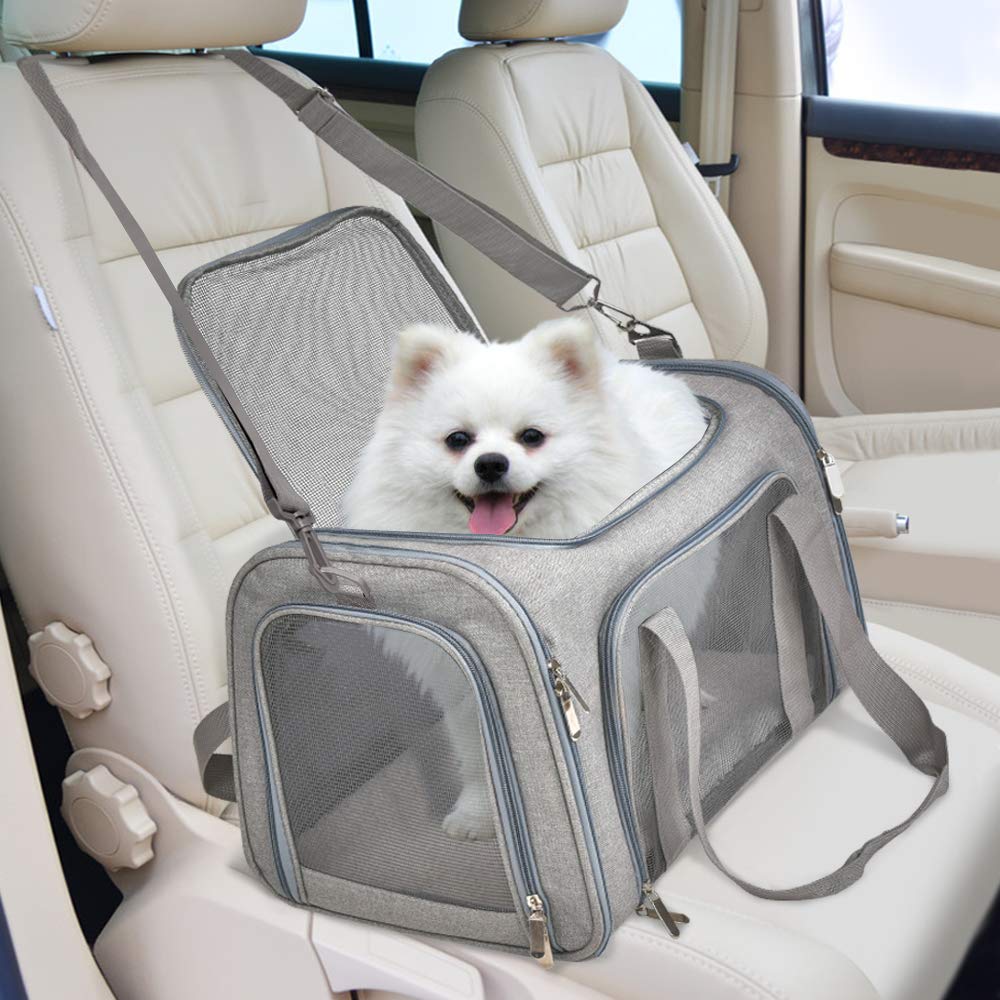 Henkelion TSA Approved Pet Carrier – Soft, Collapsible Travel Bag for Small Dogs & Cats up to 15lbs, Waterproof, Grey