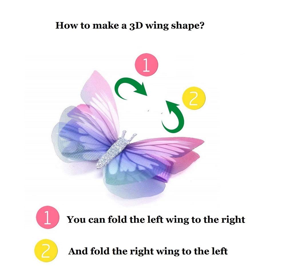 Liasun 6Pcs/pack 3D Colorful Organza Butterfly Hair Clips - Chiffon Fairy Wings - Ribbon Wrapped Clips 0.4Inch Barrettes Hair Accessories
