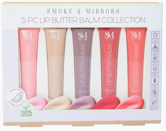 Smoke & Mirrors 5 Pc Lip Butter Balm Collection, Infused with Watermelon Seed Oil, Vegan, 15 mL Each Beauty and Personal Care Smoke & Mirrors