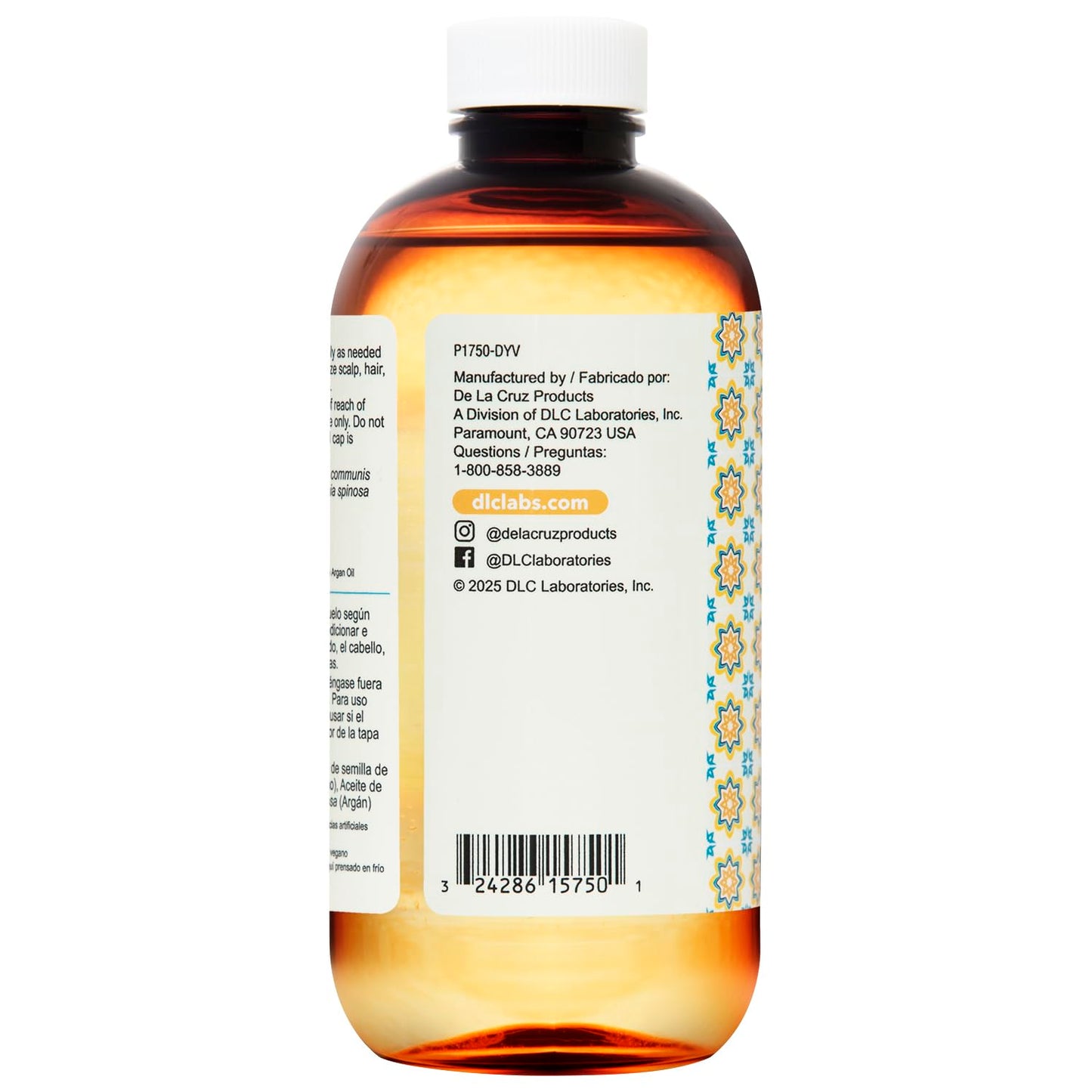 De La Cruz® Castor Infused with Moroccan Argan Hair and Skin Oil Blend 8 FL. OZ. (236 mL)