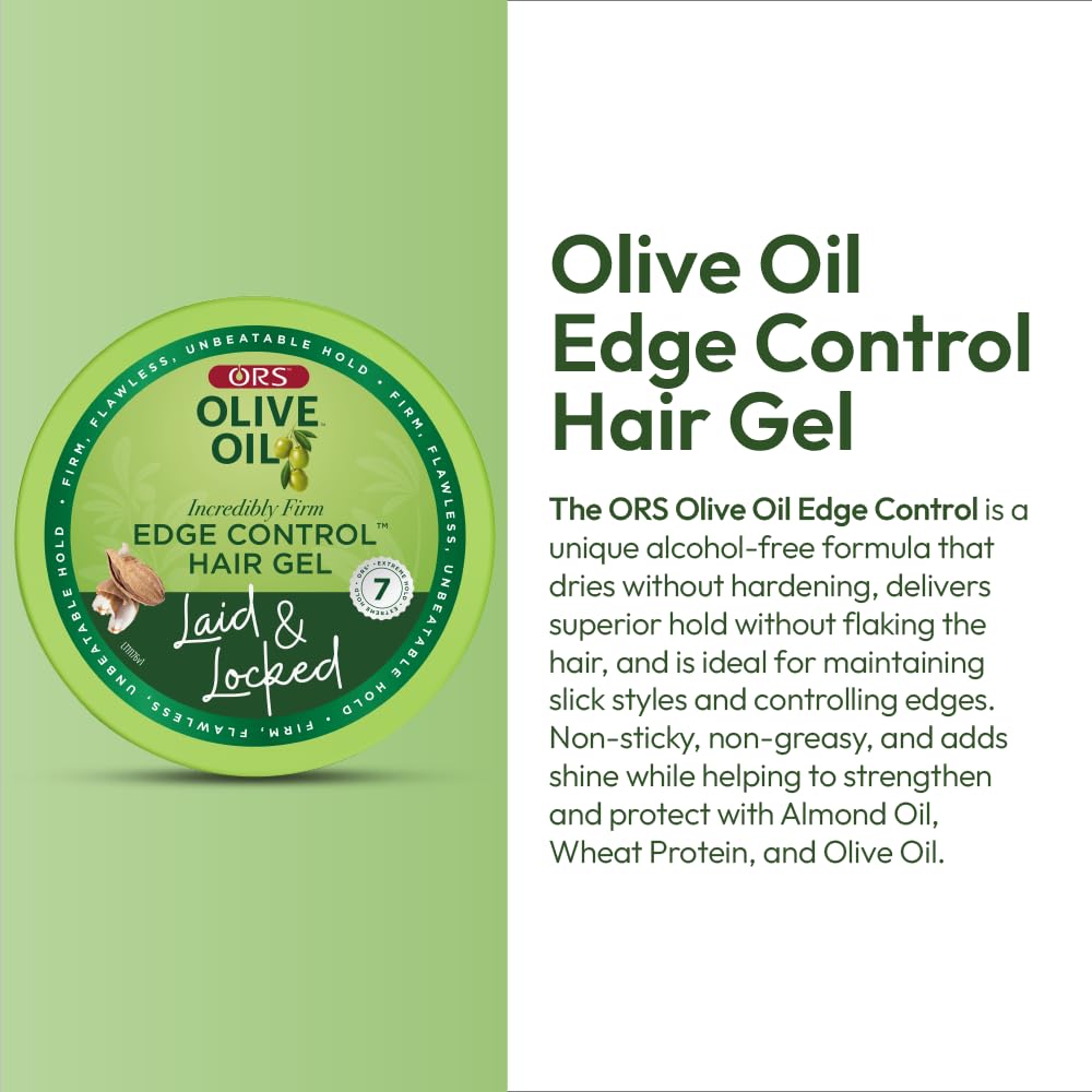 ORS Olive Oil Edge Control Hair Gel with Sweet Almond Oil for Strengthening 2.2 Ounces