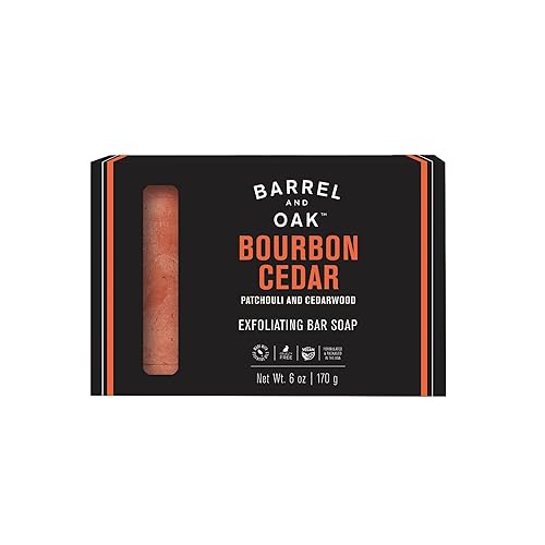 Barrel & Oak Exfoliating Bar Soap for Men, Kaolin Clay with Red Clay, Walnut Shell Powder, Olive Stone, and Essential Oils, Long-Lasting Bar Soap
