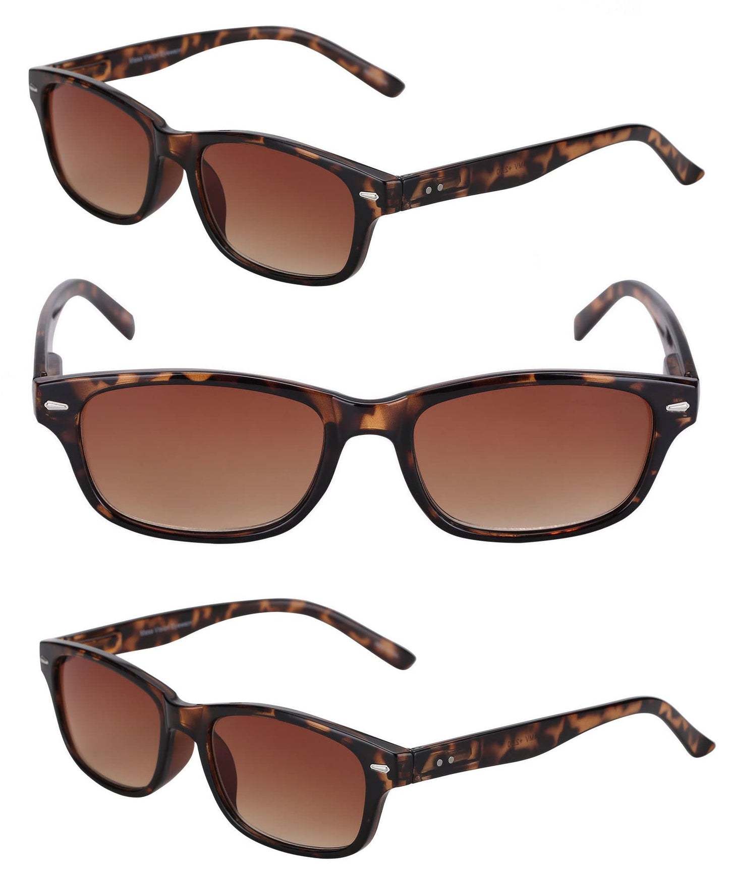 3 Pair of Full Reading Sunglasses (Non Bifocal) for Men and Women - Outdoor Sun Readers (Tortoise/Tortoise, 1.25)