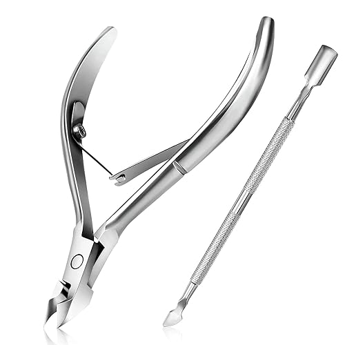 Cuticle Trimmer with Cuticle Pusher - Easkep Cuticle Remover Cuticle Nipper Professional Stainless Steel Cuticle Cutter Clipper Pedicure Manicure