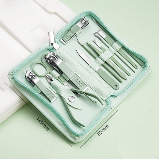12-Piece Nail Care Kit, Mint Green Leather Travel Case,Manicure Set Personal Care, Nail Clipper Kit,Nail Tools with Luxurious Travel Case, Gifts