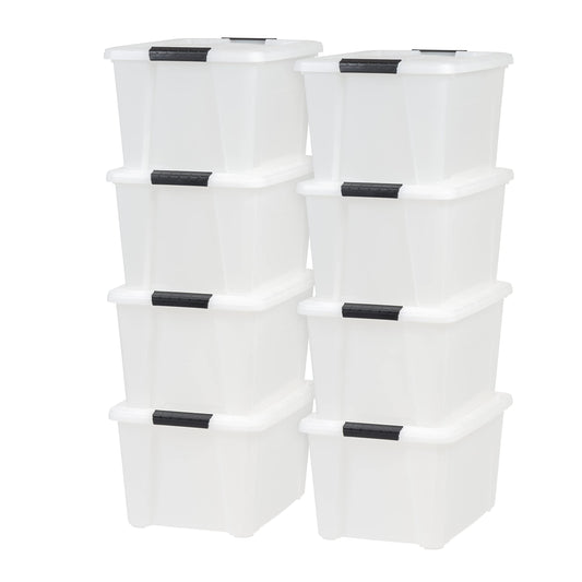 IRIS USA 33 Qt Stackable Plastic Storage Bins with Lids, 8 Pack - BPA-Free, Made in USA - Discreet Organizing Solution, Latches, Durable Nestable…