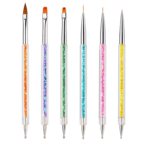 iminoo 6PCS Nail Art Brushes,Double Ended Nail Liner Brush Dotting Pen Nail Art Point Drill Drawing Tools,Double Ended Nail Art Brushe for DIY Nail