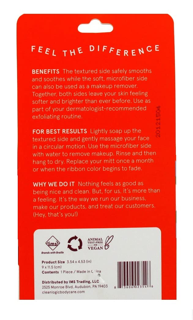 Clean Logic Dual-Texture Facial Mitt Sensitive Skin (Pack of 3)