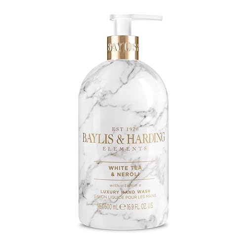 Baylis & Harding Liquid Hand Soap Wash with Dispenser, Elements, White Tea & Neroli, 16.9oz/500ml
