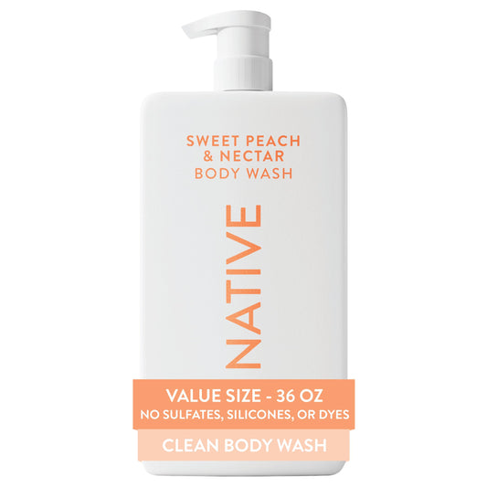 Native Body Wash for Women & Men, Sweet Peach & Nectar, 36 oz Pump Bottle, Sulfate-Free & Gentle Beauty & Personal Care Native