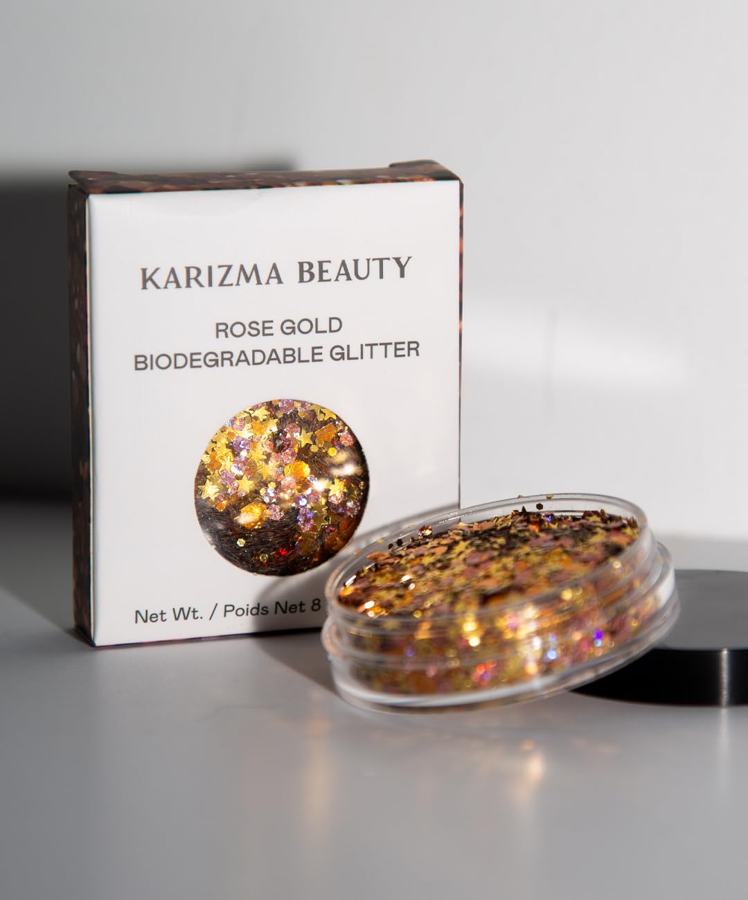KARIZMA Rose Gold Glitter. 10g Chunky Face Hair Eye and Body Sparkles for Women. Rave Festival Accessories, Cosmetic Makeup. Loose Glitz Set