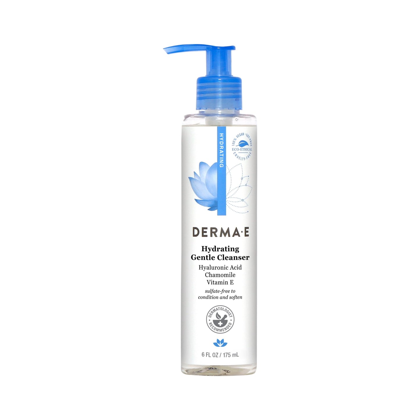 Derma E Hydrating Gentle Cleanser with Hyaluronic Acid - Moisturizing Facial Cleanser Tones, Moisturizes & Improves Skin Texture - Gently Exfoliating