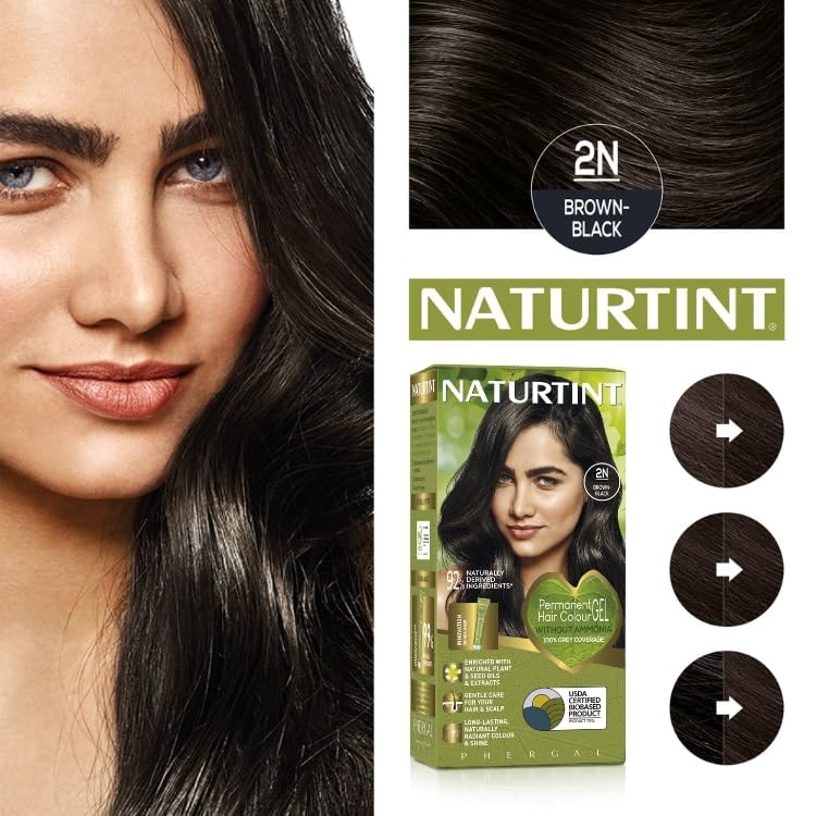 Naturtint 2N Brown Black Permanent Hair Color (Pack of 1), Ammonia Free, Vegan, Cruelty Free, up to 100% Gray Coverage, Long Lasting Results
