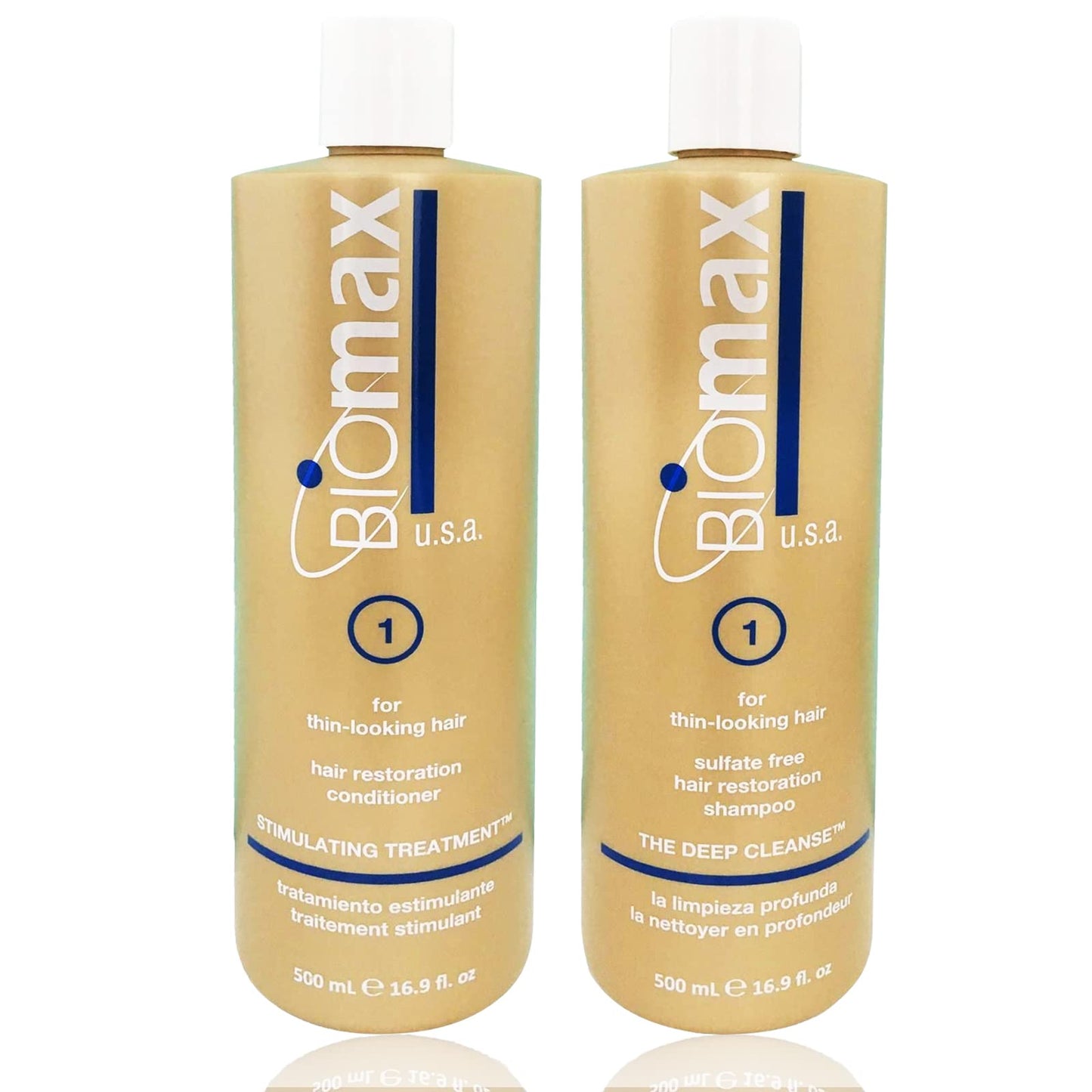Biomax Deep Cleanse Hair Restoration Shampoo & Stimulating Treatment Color Protection Conditioner No.1 for Thin-Looking Hair, Remove Build-up