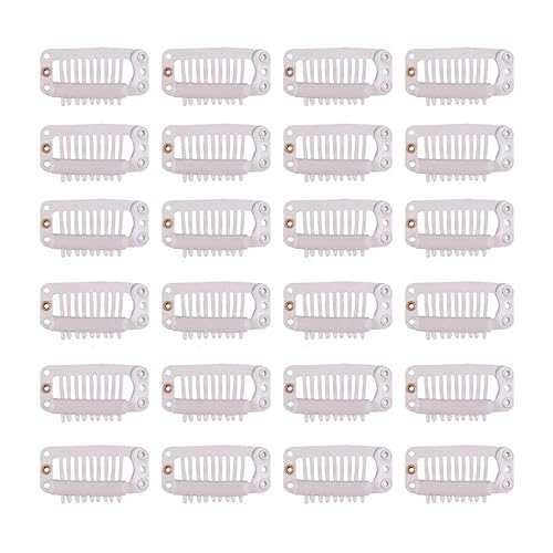 YANTAISIYU 24 Pcs 32mm 9-Teeth Hair Extensions Snap Wig Clips Comb Metal Hair Clips for Wigs & Hairpiece Accessories (Blonde)