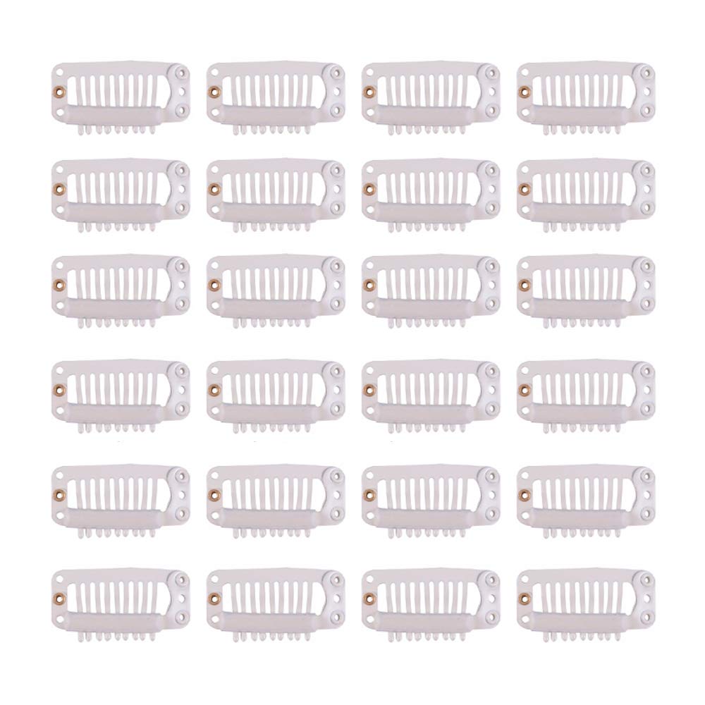 YANTAISIYU 24 Pcs 32mm 9-Teeth Hair Extensions Snap Wig Clips Comb Metal Hair Clips for Wigs & Hairpiece Accessories (Blonde)