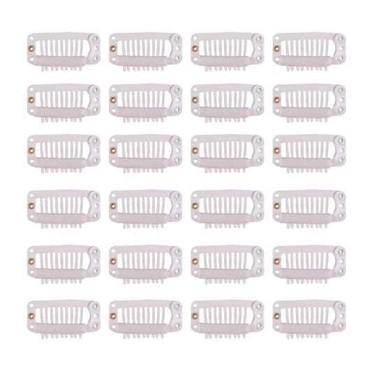 YANTAISIYU 24 Pcs 32mm 9-Teeth Hair Extensions Snap Wig Clips Comb Metal Hair Clips for Wigs & Hairpiece Accessories (Blonde)