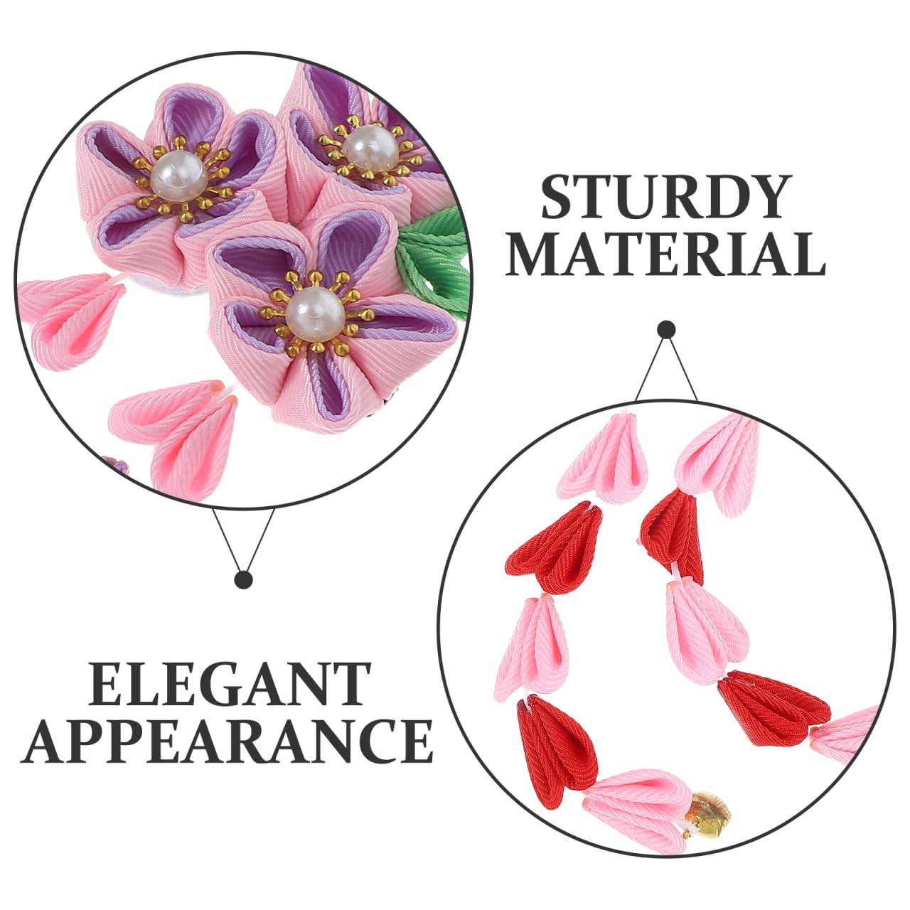 2pcs Womens Girls Kimono Traditional Tsumami Kanzashi Outfit Wedding Japanese Asian Yukata Hair Tie Flower Floral Fan Barrette Clip (Pink/Red