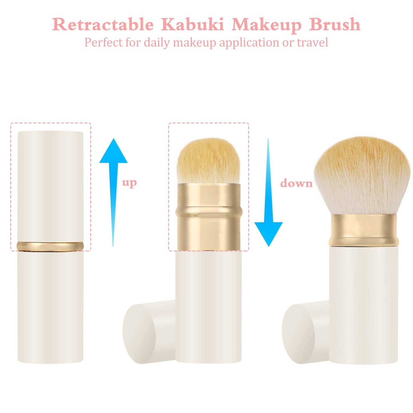 Falliny Retractable Kabuki Makeup Brush, Travel Face Blush Brush, Portable Powder Foundation Sunscreen Brush with Cover for Blush, Bronzer, Buffing