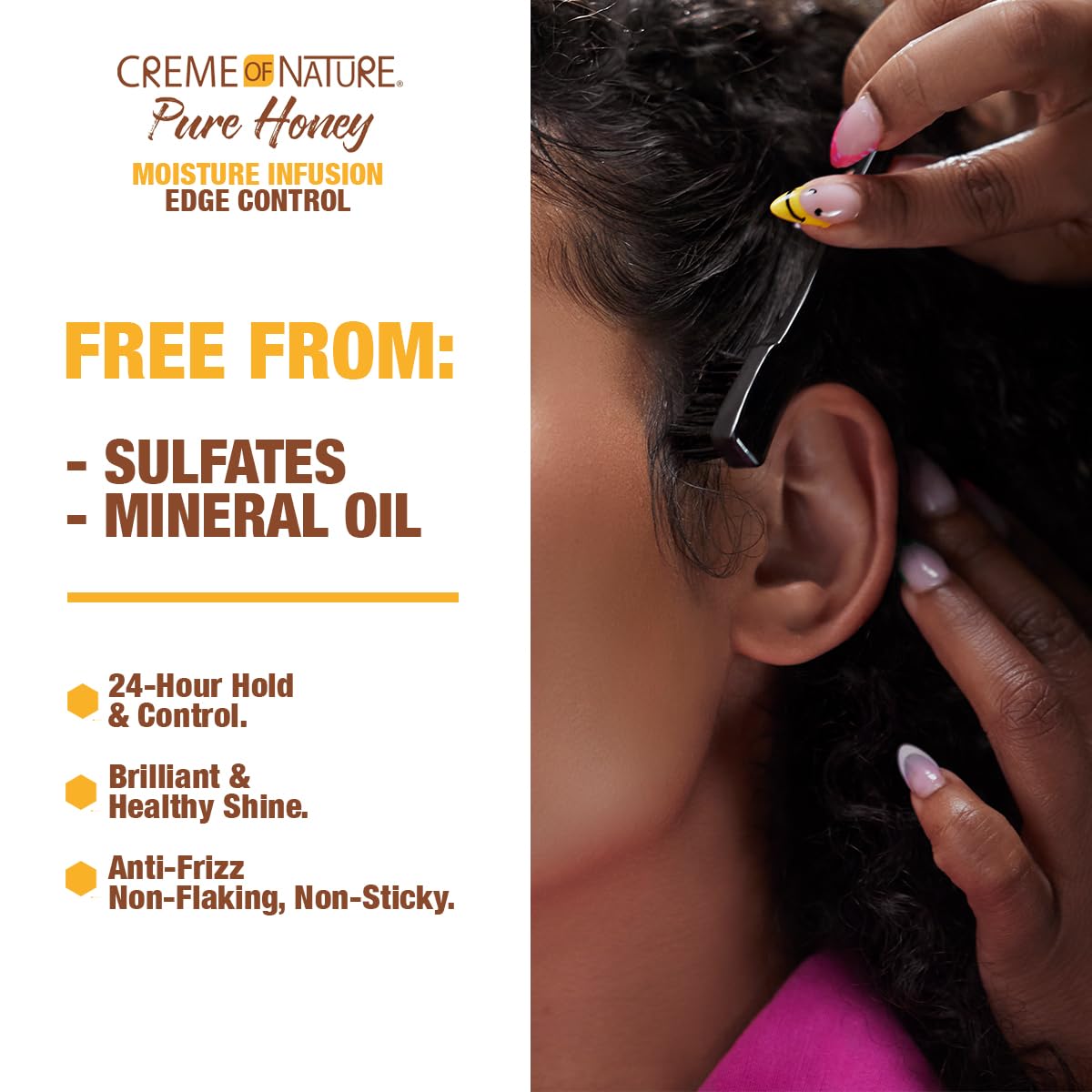 Creme of Nature Pure Honey Moisture Infusion Edge Control, 24-Hour Hold for Sleek Styles, Non-Flaking, Non-Greasy Formula, Stocking Stuffer for Her