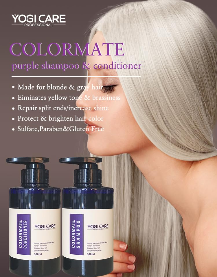 YOGI CARE Professional Toning Purple,Shampoo and Conditioner Set for Blonde Hair, Smooth Soft and Shine, 300ml Each